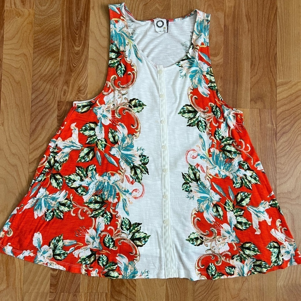 Anthropologie Akemi + Kin Orange Tank Top with Floral Design and Sleeveless Cut